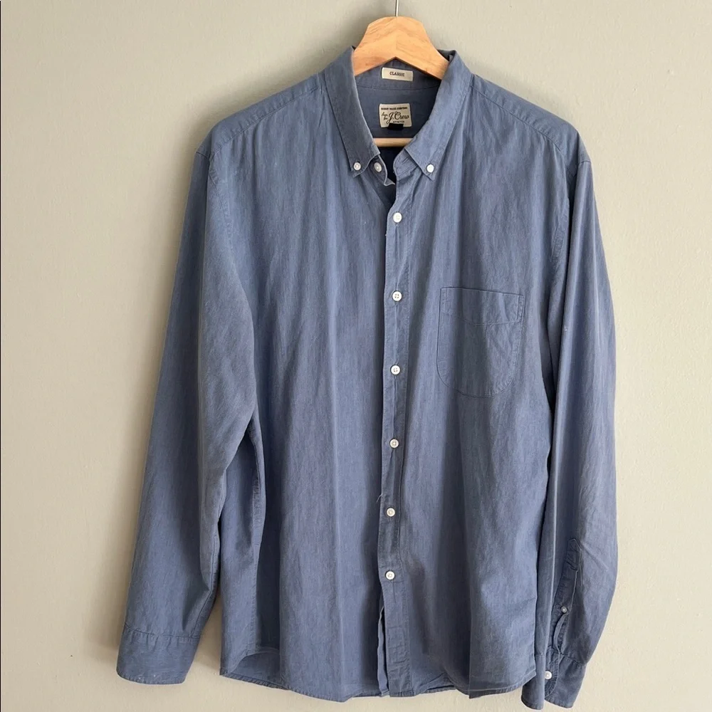 J. Crew Casual Blue Button-Down Shirt Large